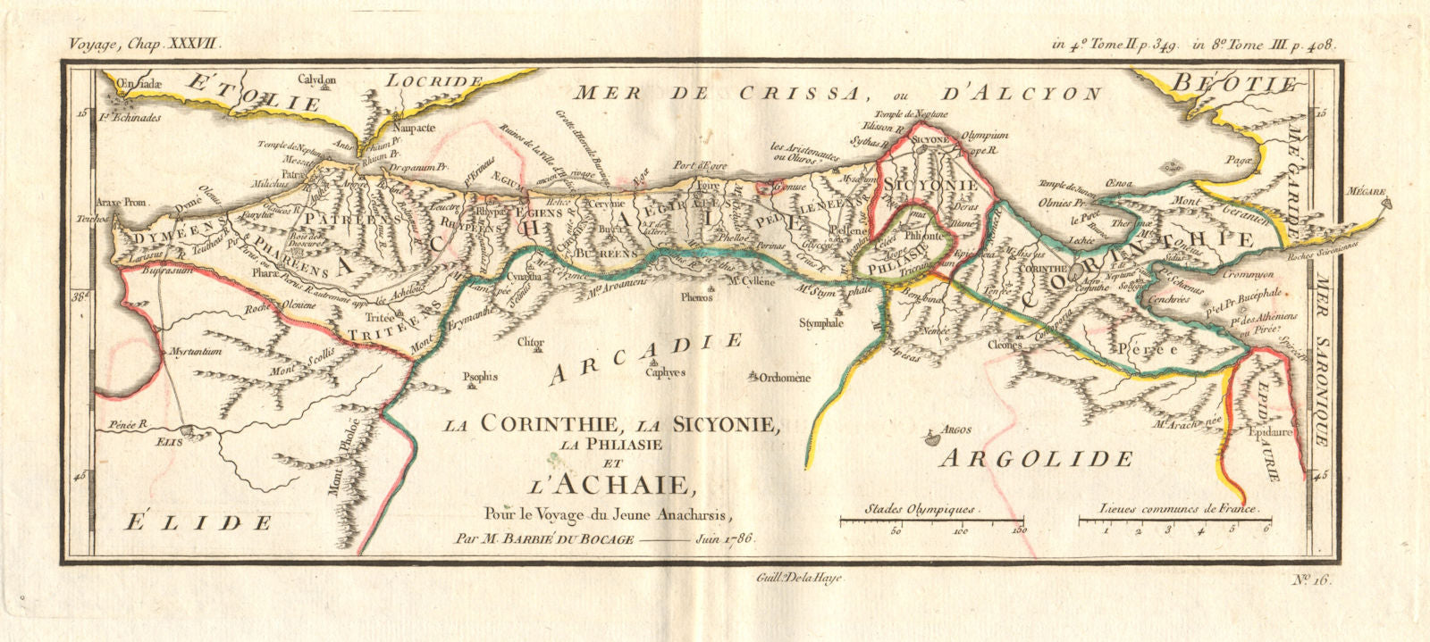 CORINTHIAN GULF Corinthie Sicyonie (Sicyonia) Achaie (Achaea). BOCAGE 1790 map